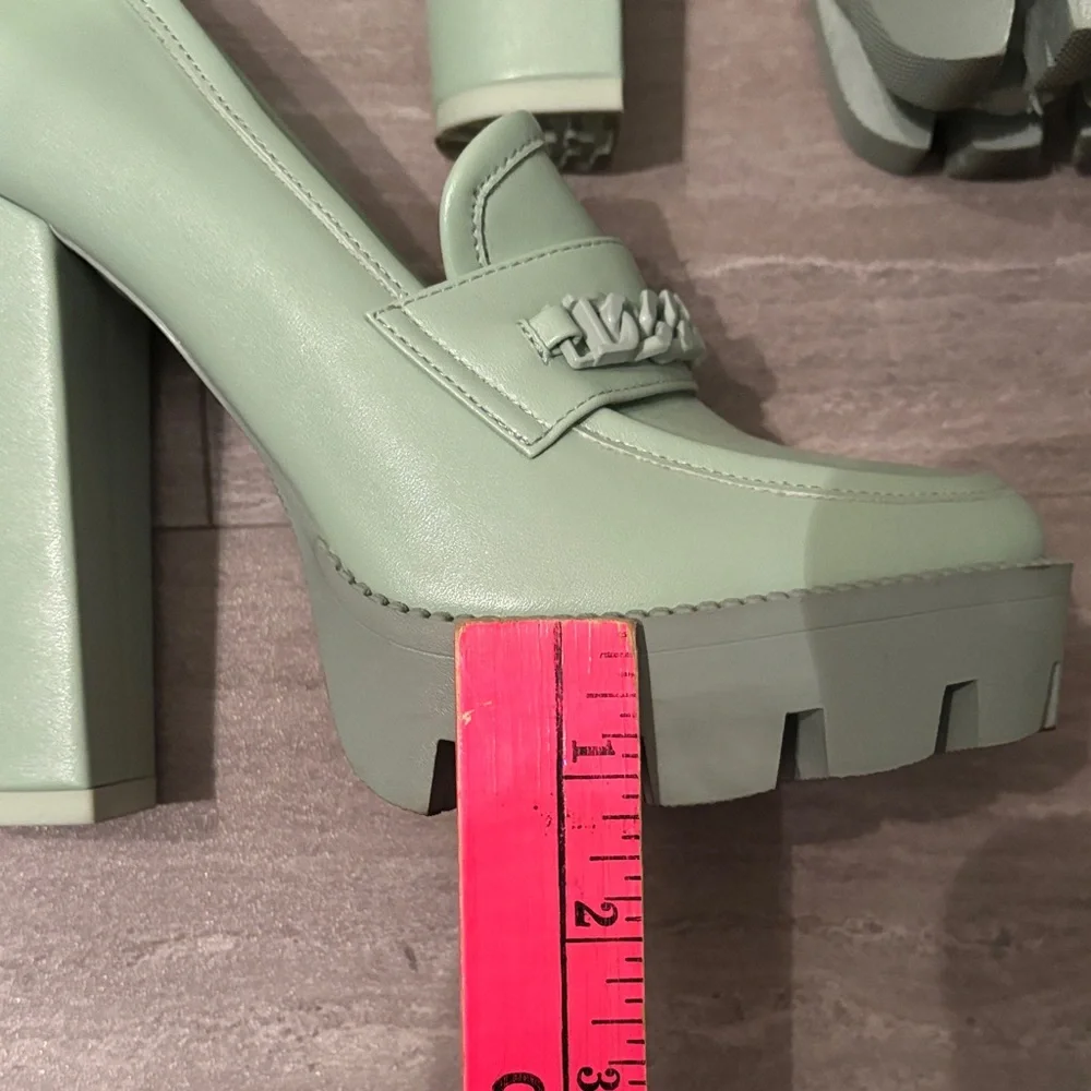 Rag & Co Mint Green Chunky Heel Platform Loafers